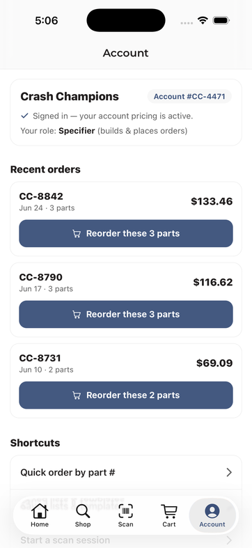 Account tab