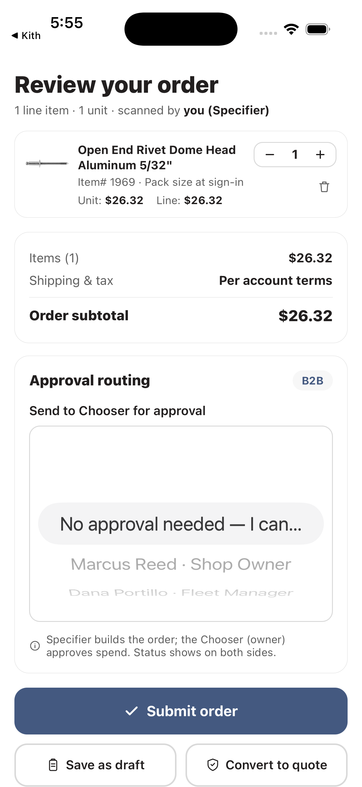 Review order with B2B approval